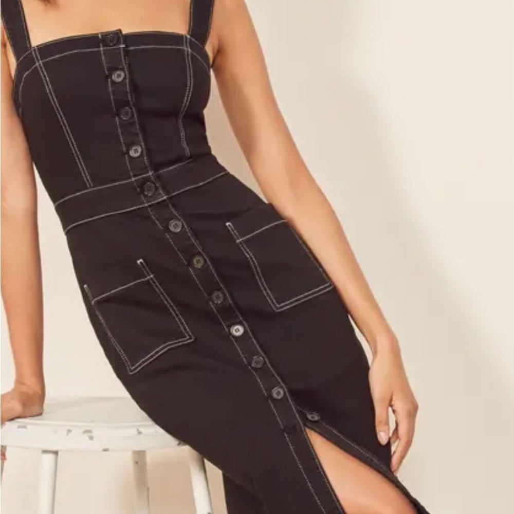 Reformation Black denim Roxanna midi dress